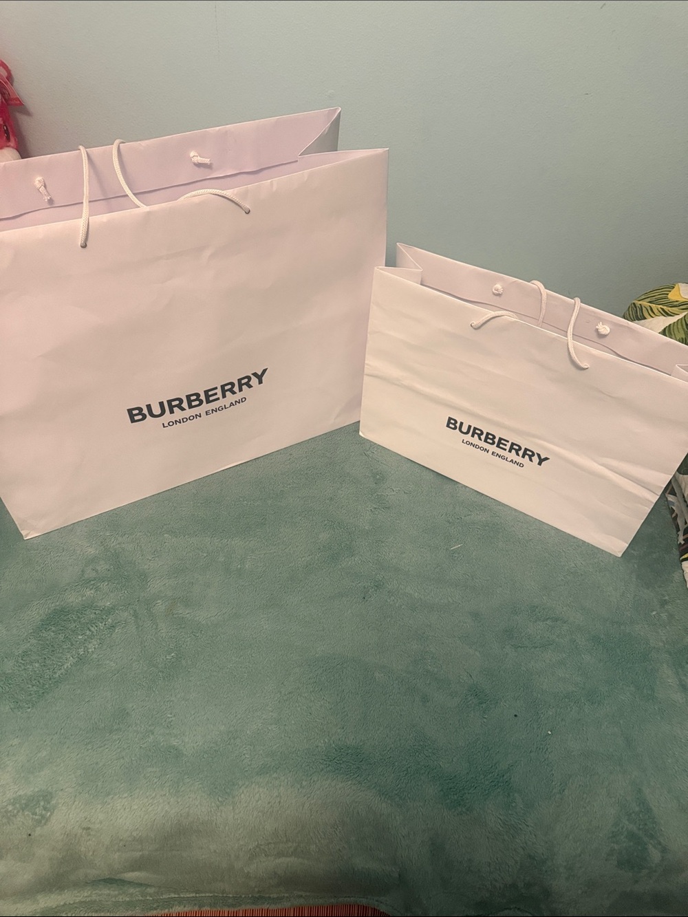 Burberry White Shopping Bags with Black Logo